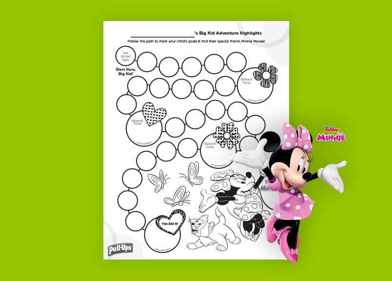 Tableau de récompenses Minnie Mouse pour l’apprentissage de la propreté