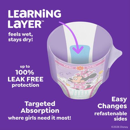 Calzoncitos de aprendizaje para ir al baño Pull-Ups® para niñas con Learning Layer™ con Minnie Mouse de Disney® en la parte delantera